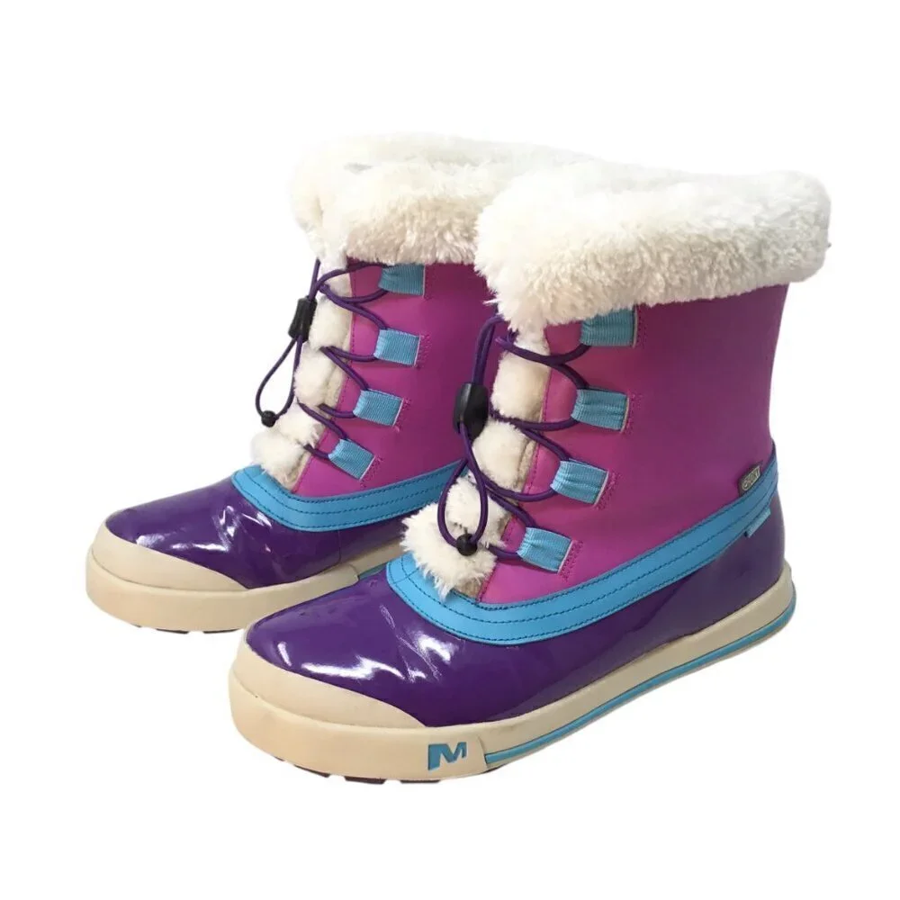 Merrell Spruzzi Boots Waterproof Winter Kids Girls Snow 6M Purple Blue Furry
